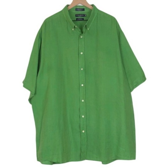 Daniel Cremieux 100% Linen Mens 3XLT Green Short Sleeve Button Down Shirt Beach - Picture 1 of 8